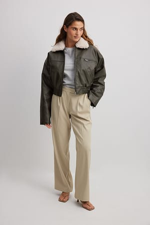 Vintage Look Pu Bomber Jacket Outfit