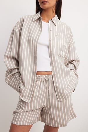 Beige Stripe Skjorte i viskoseblanding med én lomme