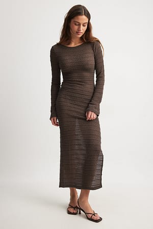 Dark Brown Crochet Structured Maxi Dress