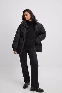 Waist Drawstring Padded Jacket Outfit