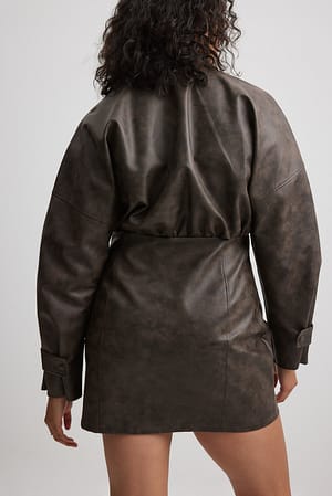 Dark Brown Minikjole i vasket imiteret læder