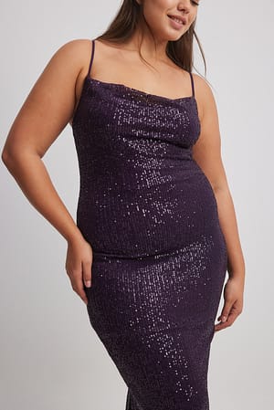Purple Waterfall Sequin Midi Dress