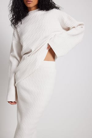 Offwhite Wavy Knitted Asymetric Midi Skirt
