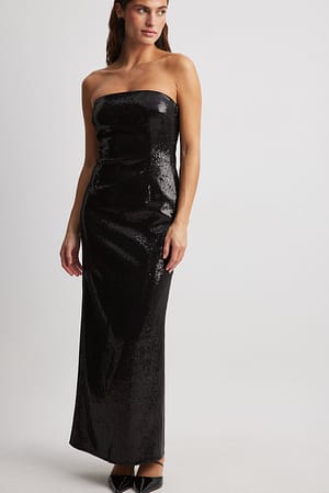 Black Wetlook Sequin Maxi Dress