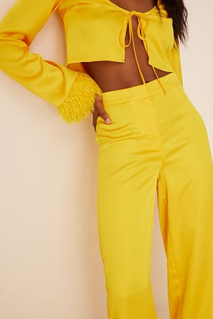 Yellow Wide Flowy Satin Trousers
