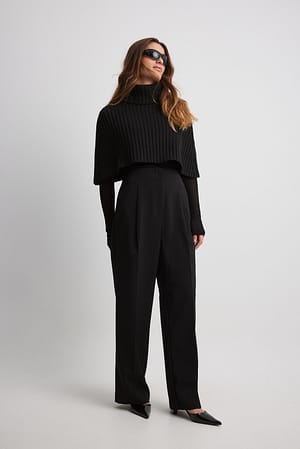 Black Brede kostuumbroek met hoge taille zonder tailleband