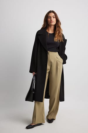 Dusty Olive Wide High Waist Suit Pants Without Waist Band