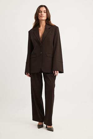 Brown Leveälahkeiset puvun housut korkealla vyötäröllä