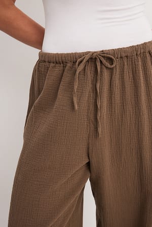 Light Brown Knit Wide Leg Mid-Rise Fleece Pants main image 0