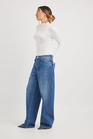Dark Blue Jeans wide leg de cintura baixa