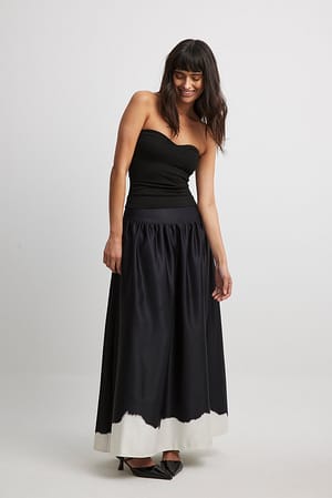 Black/White Print Wide Mid Waist Maxi Skirt