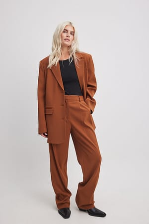 Rust Wide Pleated Suit Pants