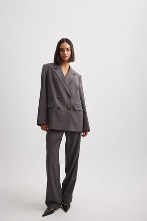 Grey Wide Pleated Suit Pants