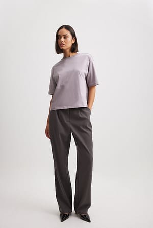 Grey Wide Pleated Suit Pants