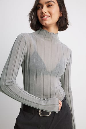 Grey Wide Rib Knitted Top