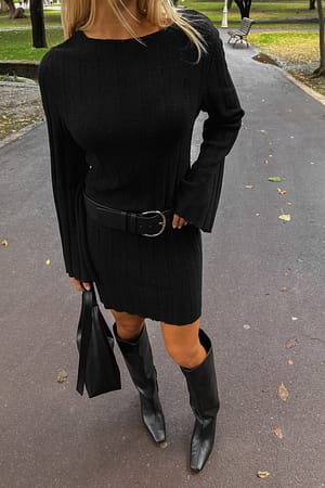 Black Wide Ribbed Knitted Dress