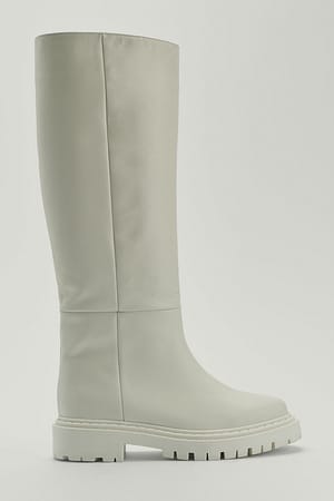 Cream Wide Shaft Leather Boots