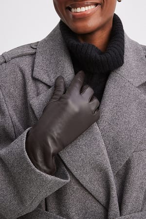 Brown Rękawiczki skórzane z szerokimi mankietami
