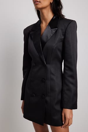 Black Vestido de chaqueta de hombros anchos