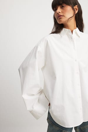 White Wide Sleeve Cotton Shirt