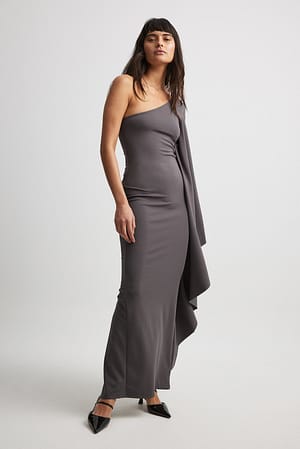 Dark Grey Maxi-jurk met wijde mouwen