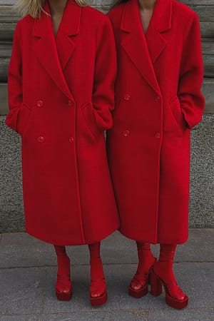 Red Wool Blend Double Breasted Coat