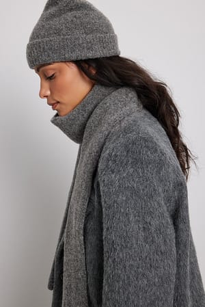 Grey Wool Blend Knitted Beanie