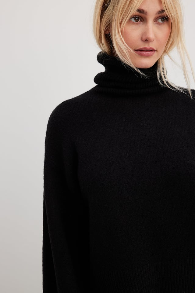 Black Wool Blend Knitted Polo Sweater