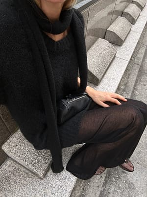 Black Écharpe en maille de laine mélangée