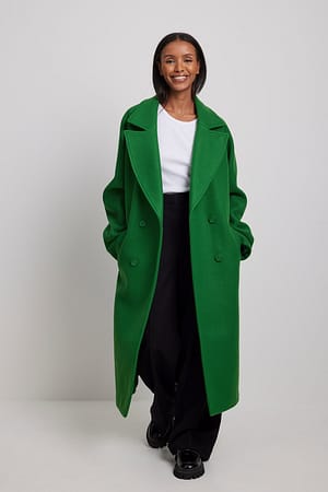 Green Wool Blend Midi Coat