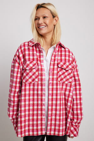 Pink Check Hemdjacke aus Wollmischung