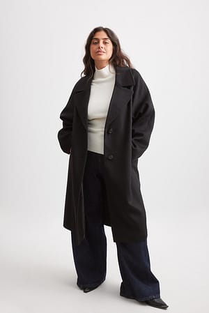 Black Oversize Mantel aus Wollmischung