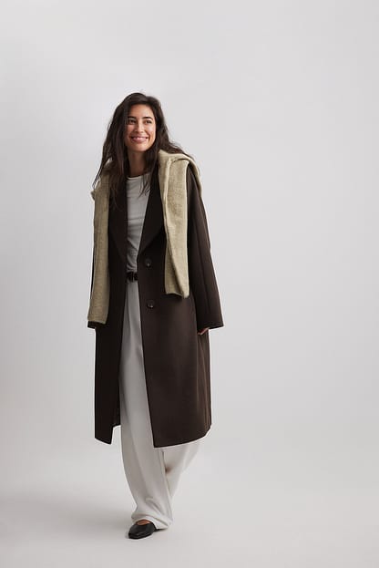 Brown Frakke i overstørrelse i uldblanding