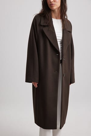 Brown Luźny płaszcz z mieszanki wełny