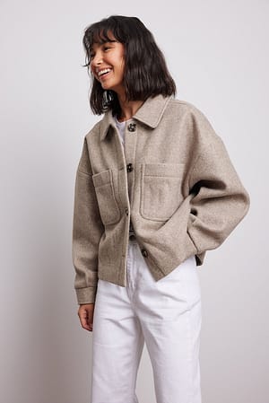 Nougat Wool Blend Oversized Short Jacket