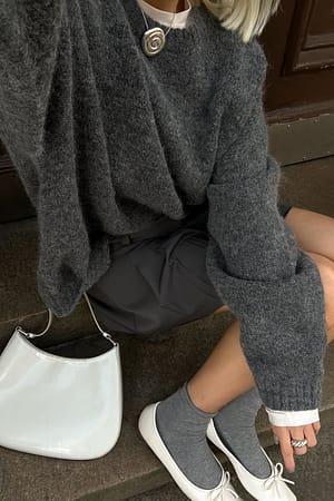 Dark Grey Melange Oversized genser i ullblanding