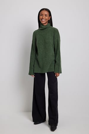 Green Wool Blend Polo Sweater