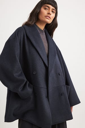 Navy Wool Blend Short Coat