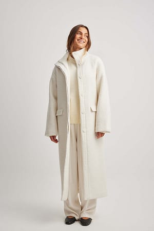 Offwhite Gestructureerde jas van wolmix