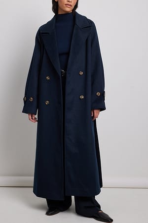 Dark Blue Wool Blend Coat