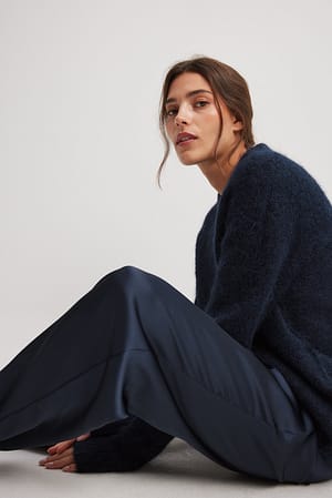 Navy Blue Alpaca Wool Blend V-neck Sweater