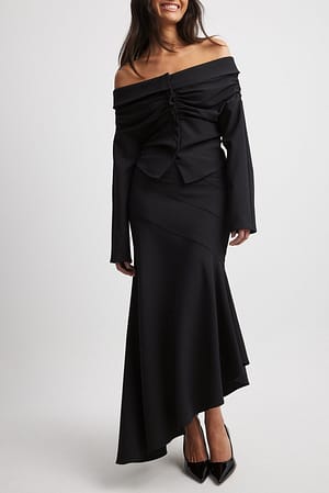 Black Vævet asymmetrisk midi-nederdel