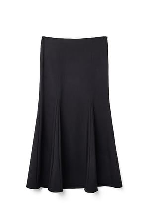 Black Woven Fitted Midi Skirt