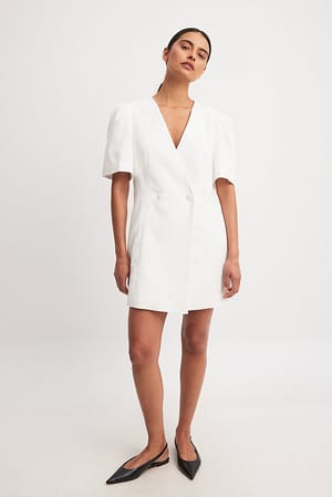White Dwurzędowa tkana sukienka mini