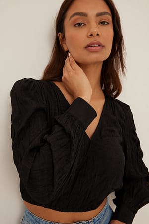 Black Wrap Front Structured Blouse