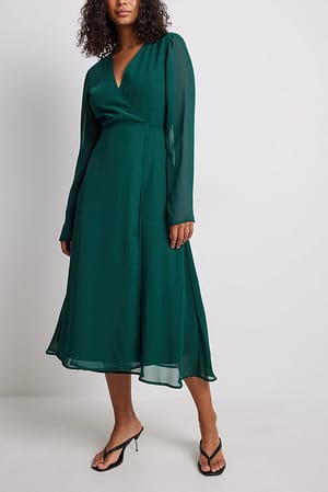 Green Sukienka midi o fasonie kopertowym