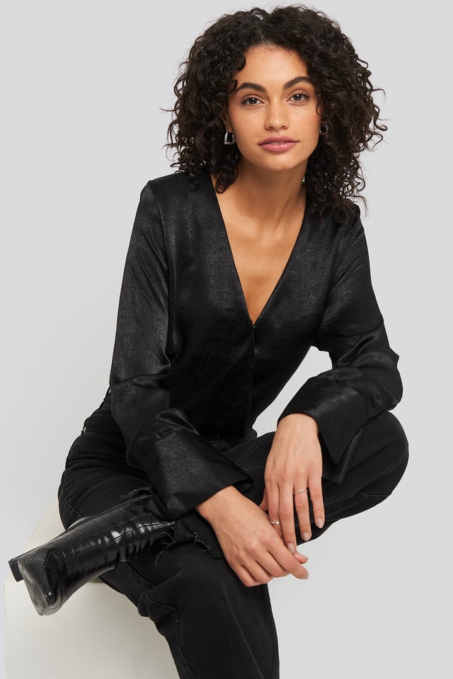 Wrap Satin Blouse Black