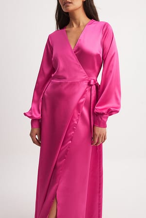 Pink Vestido maxi de manga larga de raso