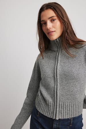 Grey Zip Knitted Sweater