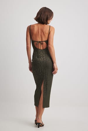 Olive Green Vestido midi atado a la espalda